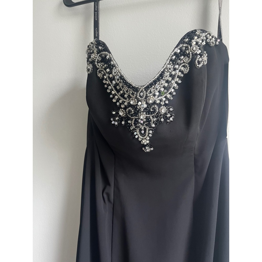 Alfred Angelo Sapphire Black Chiffon Beaded Ruffle Mermaid Evening Gown Size 4 - Picture 9 of 16